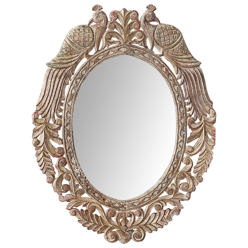 Зеркало в резной раме Viaan Grey Mango Carved Mirror Бежево-серый Коричневый винтаж в Санкт-петербурге | Loft Concept 