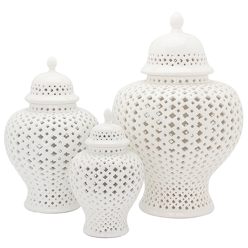 Ваза с крышкой White Ceramic Carving Vase Белый в Санкт-петербурге | Loft Concept 