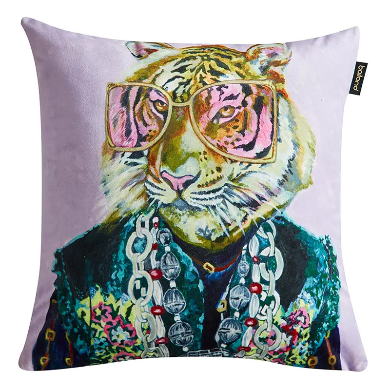 Декоративная подушка Стиль Gucci Tiger Fashion Animals Cushion Сиреневый Мульти в Санкт-петербурге | Loft Concept 