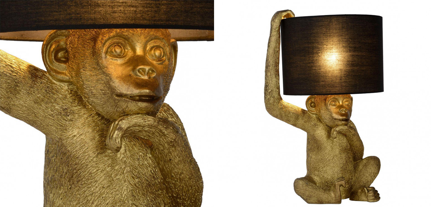 Настольная лампа с Золотой Обезьяной Monkey holding a lampshade - фото