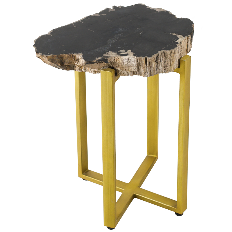 PETRIFIED WOOD COFFEETABLE GOLD S Окаменелое дерево Золотой Бежевый Черный в Санкт-петербурге | Loft Concept 