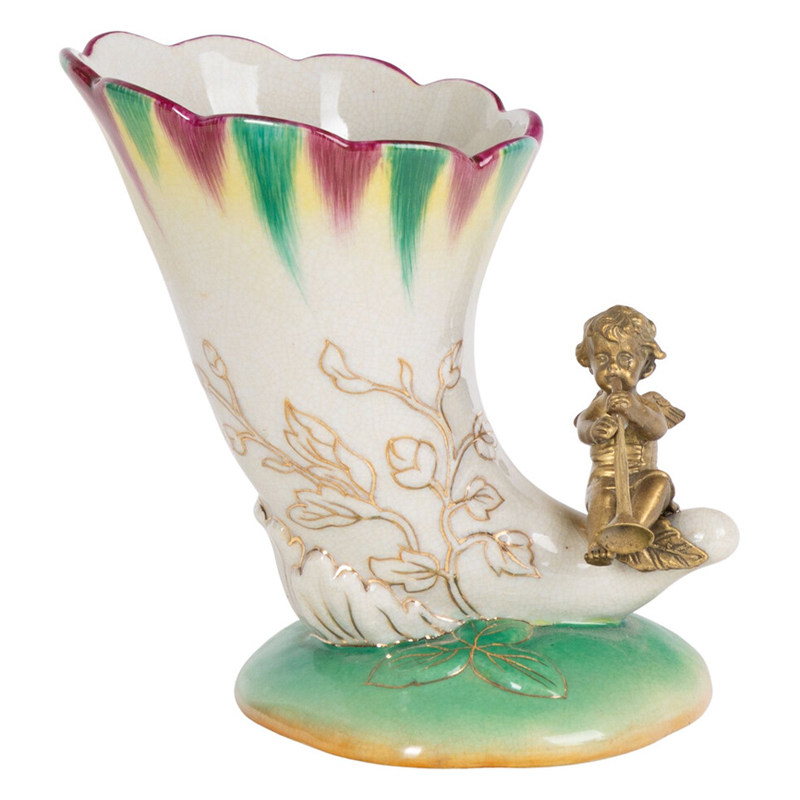 Ваза из фарфора с бронзовой фигуркой ангела Eden Garden porcelain and bronze Зеленый Бронза Белый Ваза из фарфора с бронзовой фигуркой ангела Eden Garden porcelain and bronze Зеленый Бронза Белый в Санкт-петербурге | Loft Concept