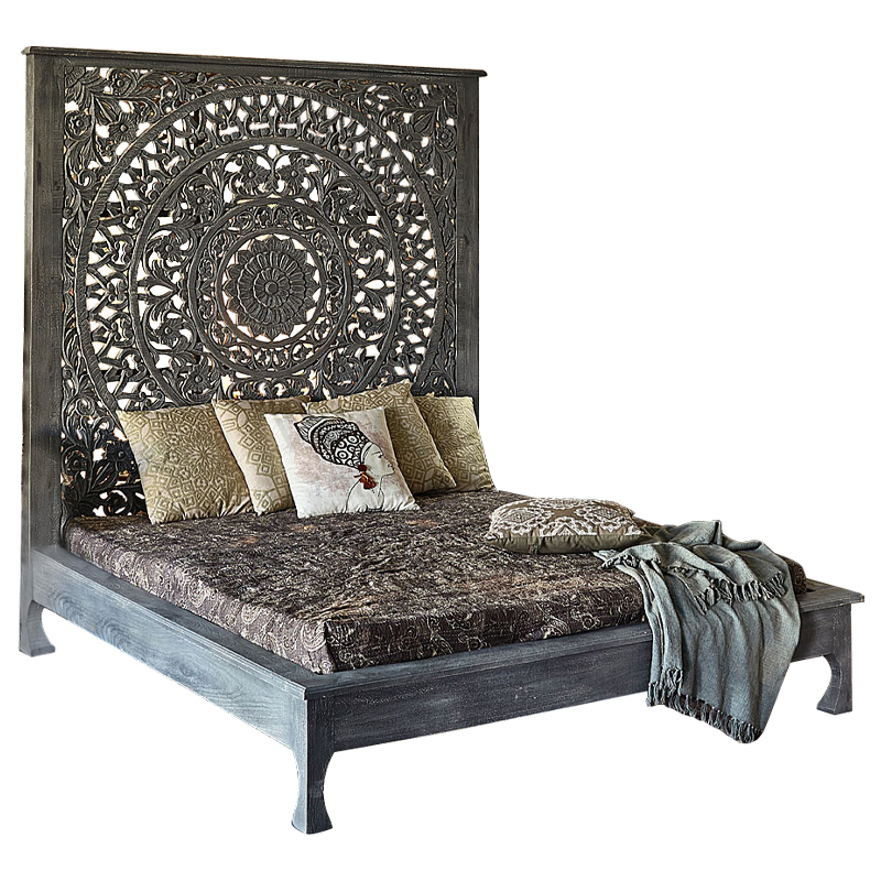 Кровать Indian Antique White Furniture Sarita Bed серый Серый в Санкт-петербурге | Loft Concept 