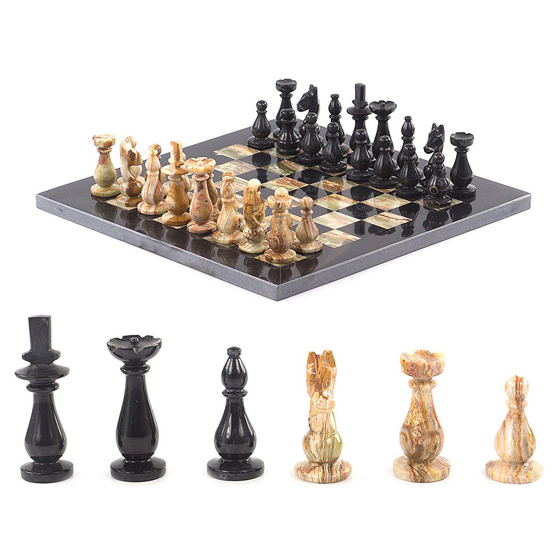 Шахматы настольные из натурального камня Оникс Decorative Thematic Chess Черный Оранжевый в Санкт-петербурге | Loft Concept 