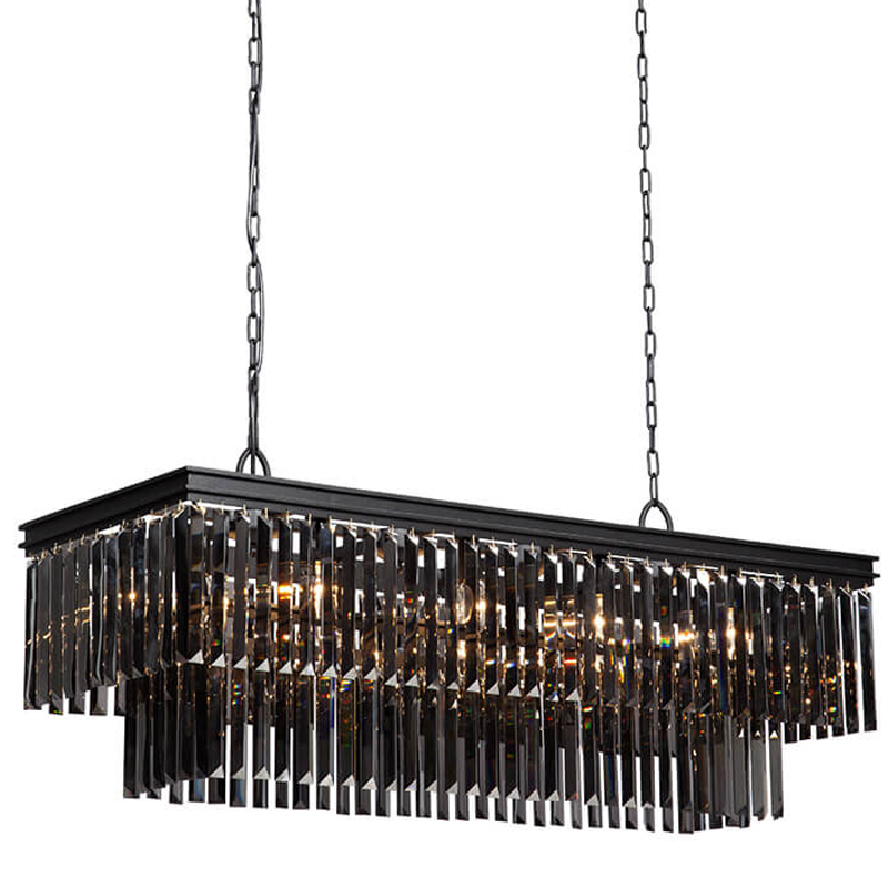 Люстра Odeon Gray glass Rectangular Chandelier Black iron  стекло Смок длина 120 Черный матовый в Санкт-петербурге | Loft Concept 