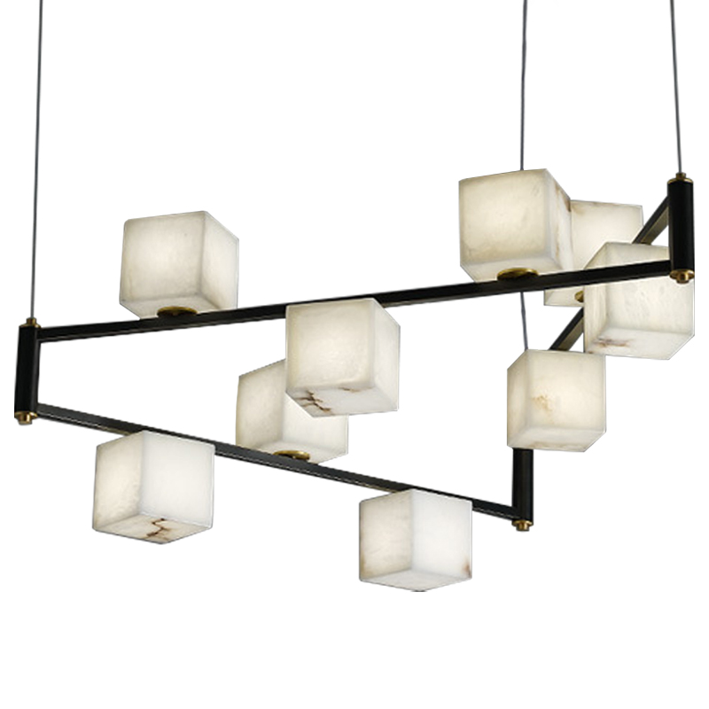 Люстра Marble Cubes Modern Light Chandelier 9 плафонов Белый Мрамор Bianco Черный Латунь в Санкт-петербурге | Loft Concept 