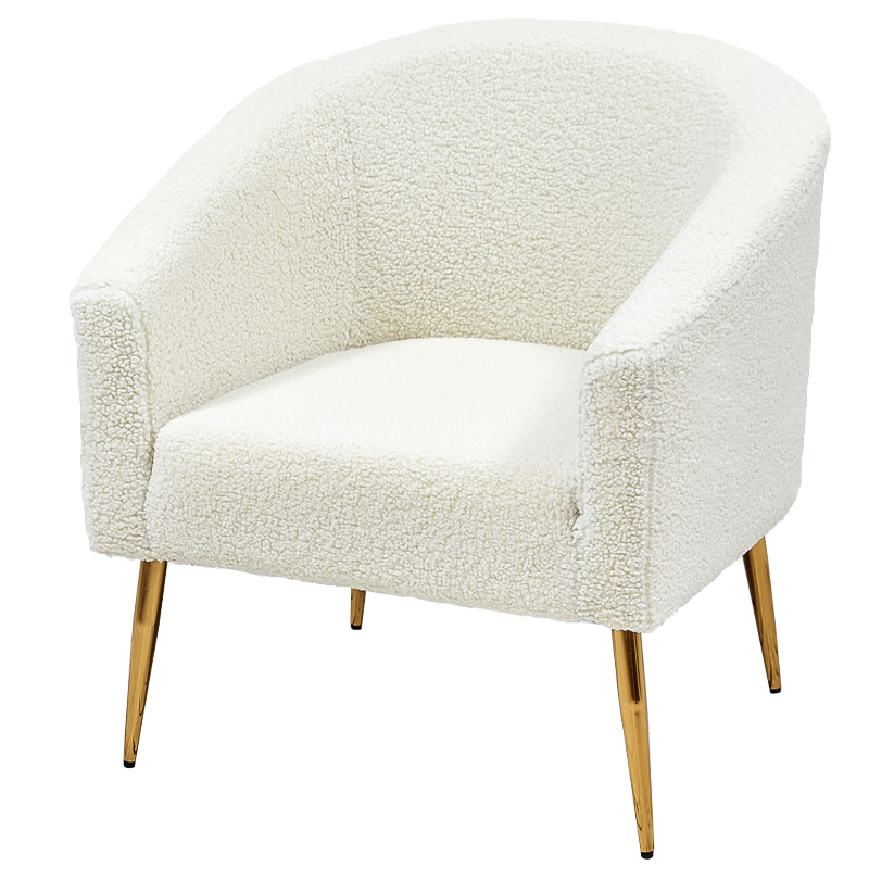 Кресло из белой ткани букле Boucle Luisa  Armchair Белый Золотой в Санкт-петербурге | Loft Concept 