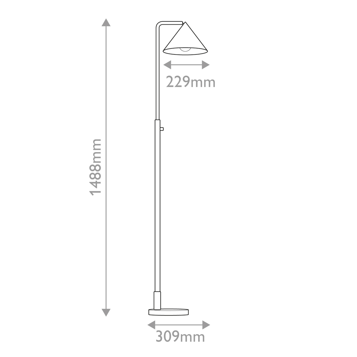 Торшер золотого цвета с плафоном в форме конуса и тонкой высокой стойкой на круглом основании Alora Mood в Санкт-петербурге