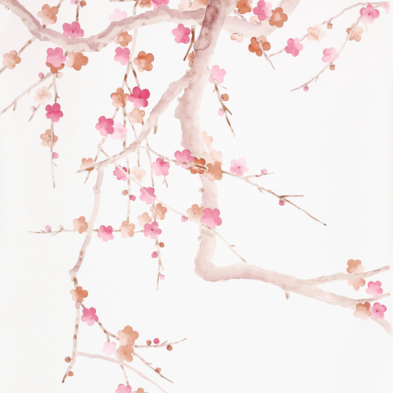 Обои ручная роспись Plum Blossom Bleached on Bleached White dyed silk  в Санкт-петербурге | Loft Concept 