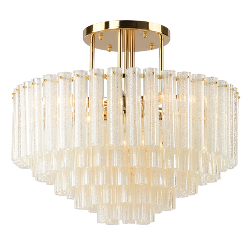 Люстра потолочная на штанге Textured Glass Chandelier Золотой Прозрачное Стекло в Санкт-петербурге | Loft Concept 