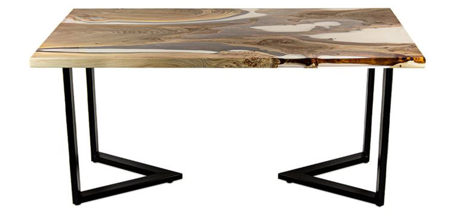 Обеденный стол массив карагача + белая смола - фото