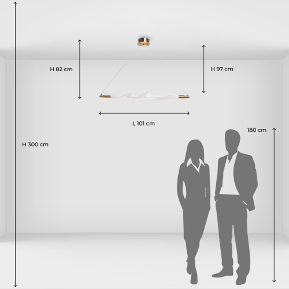 Люстра горизонтальная с волнистым белым плафоном Golden Swirl в Санкт-петербурге