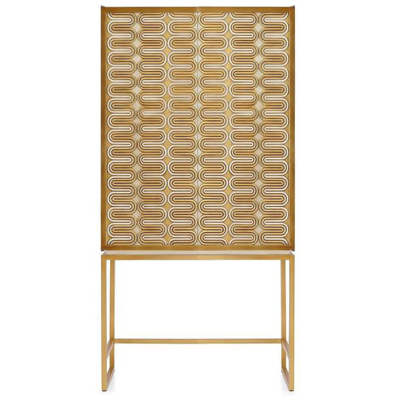 Шкаф Park Avenue Brass Wave Pattern Bar Cabinet Белый Золотой в Санкт-петербурге | Loft Concept 