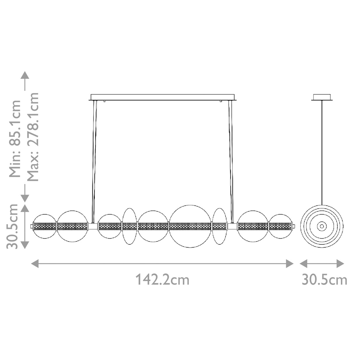Подвесной светильник линейный с прозрачными стеклянными шарами разного диаметра Eurofase в Санкт-петербурге