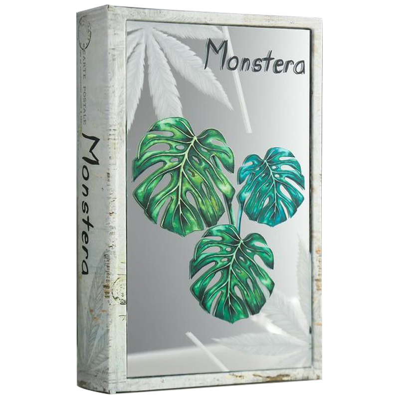 Шкатулка-книга Monstera Leaves Mirror Book Box Серый Зеленый Бежевый в Санкт-петербурге | Loft Concept 