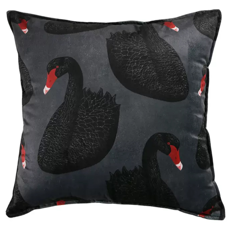 Декоративная подушка Black Swans Cushion Черная Черный Серый Красный в Санкт-петербурге | Loft Concept 