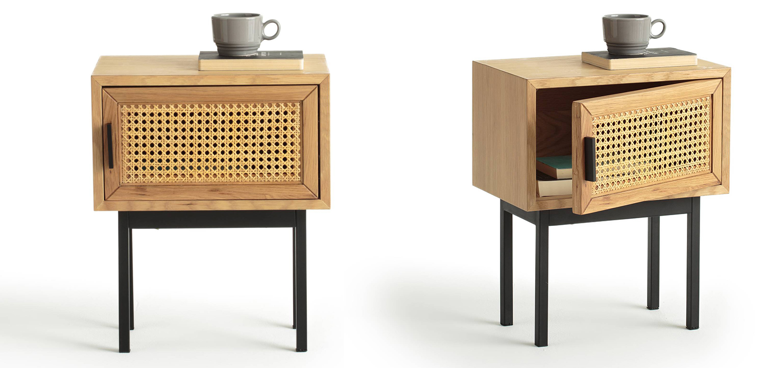 Тумба из дуба с фасадом из ротанга Inge Rattan Wicker Curbstone - фото