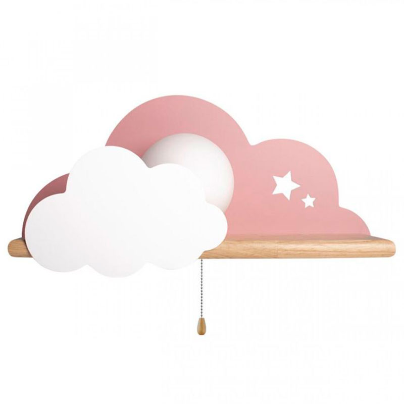 Бра с деревянной полкой розовое Облако Wall Lamp Pink Cloud Розовый пастельный Древесина в Санкт-петербурге | Loft Concept 