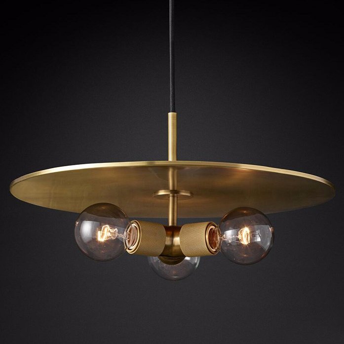 Люстра RH Utilitaire Disk Triple Pendant Brass Латунь Прозрачное Стекло в Санкт-петербурге | Loft Concept 