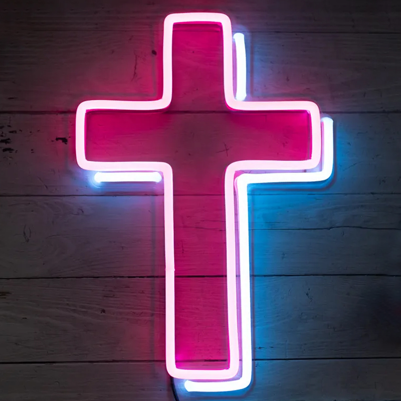 Неоновая настенная лампа Cross Neon Wall Lamp Розовый Синий в Санкт-петербурге | Loft Concept 