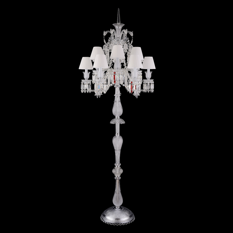 Торшер с 12-ю белыми текстильными абажурами и хрустальными подвесками Lustre Reverie Хром Прозрачное Стекло Белый Торшер с 12-ю белыми текстильными абажурами и хрустальными подвесками Lustre Reverie Хром Прозрачное Стекло Белый в Санкт-петербурге | Loft Concept