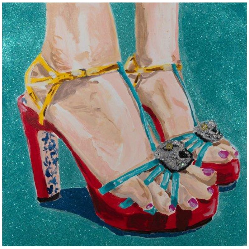 Картина Portrait of Feet with Gucci Red & Blue Heels, Pink Toe Nails, and Turquoise Glitter Background Мульти в Санкт-петербурге | Loft Concept 