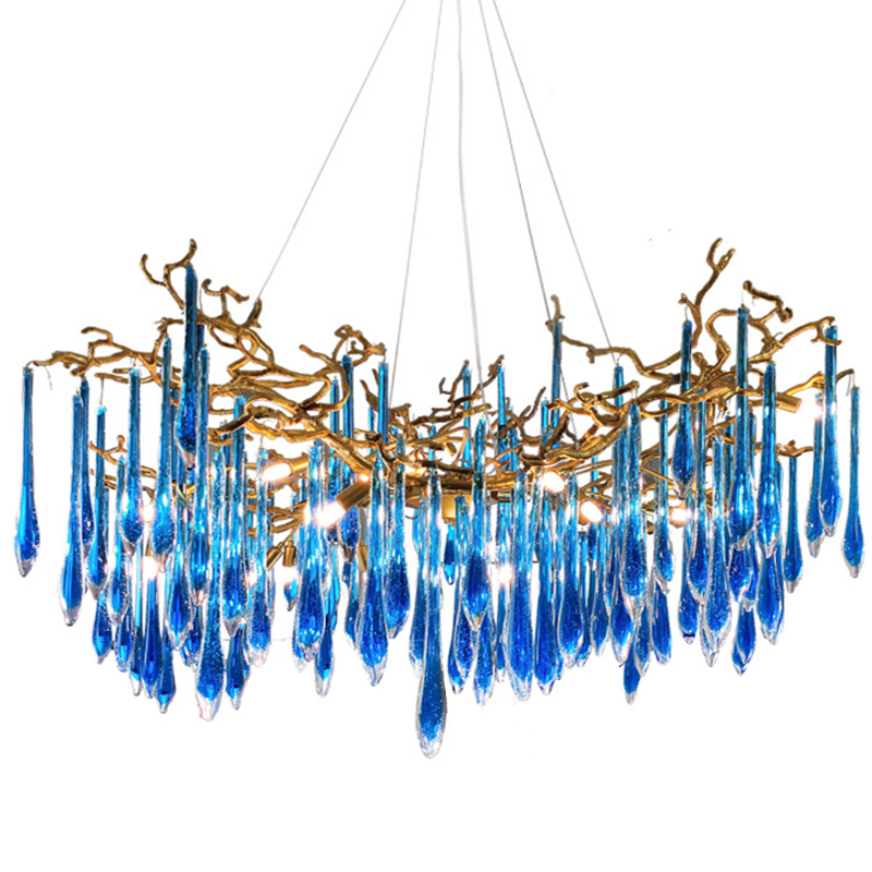 Люстра Blue Fountain Chandelier  Золотой Синий в Санкт-петербурге | Loft Concept 