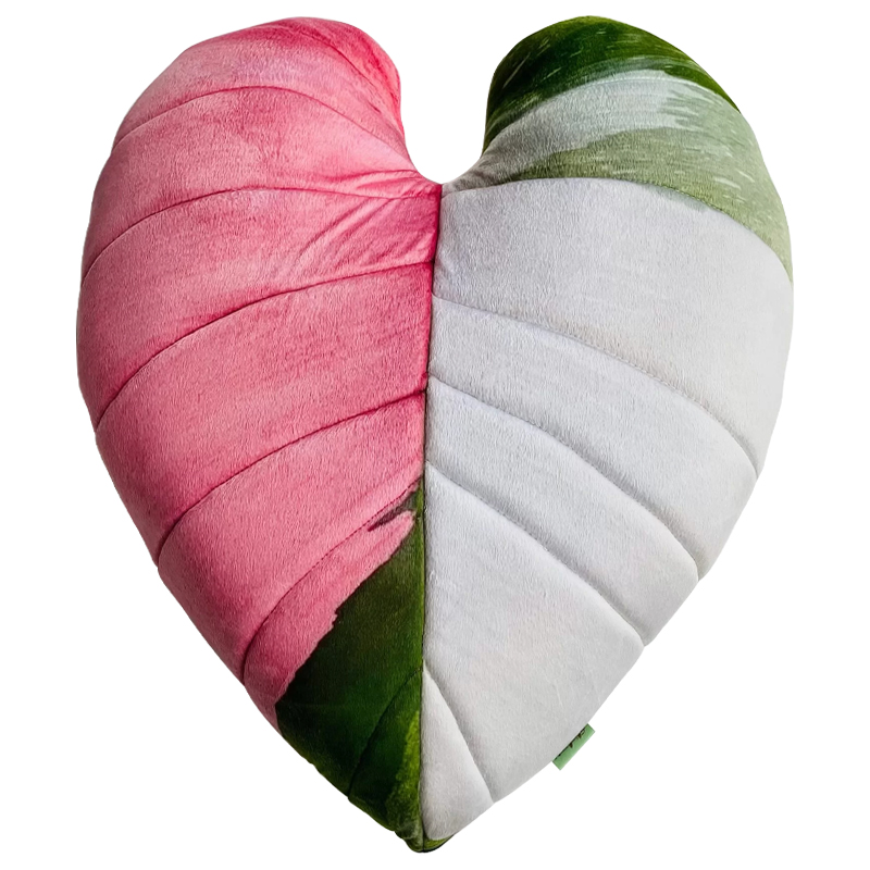 Декоративная подушка Botanical Cushion Filodendron Pink Princess Зеленый Белый Розовый в Санкт-петербурге | Loft Concept 