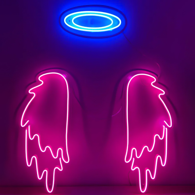 Неоновая настенная лампа Pink Wings Neon Wall Lamp Розовый Синий в Санкт-петербурге | Loft Concept 