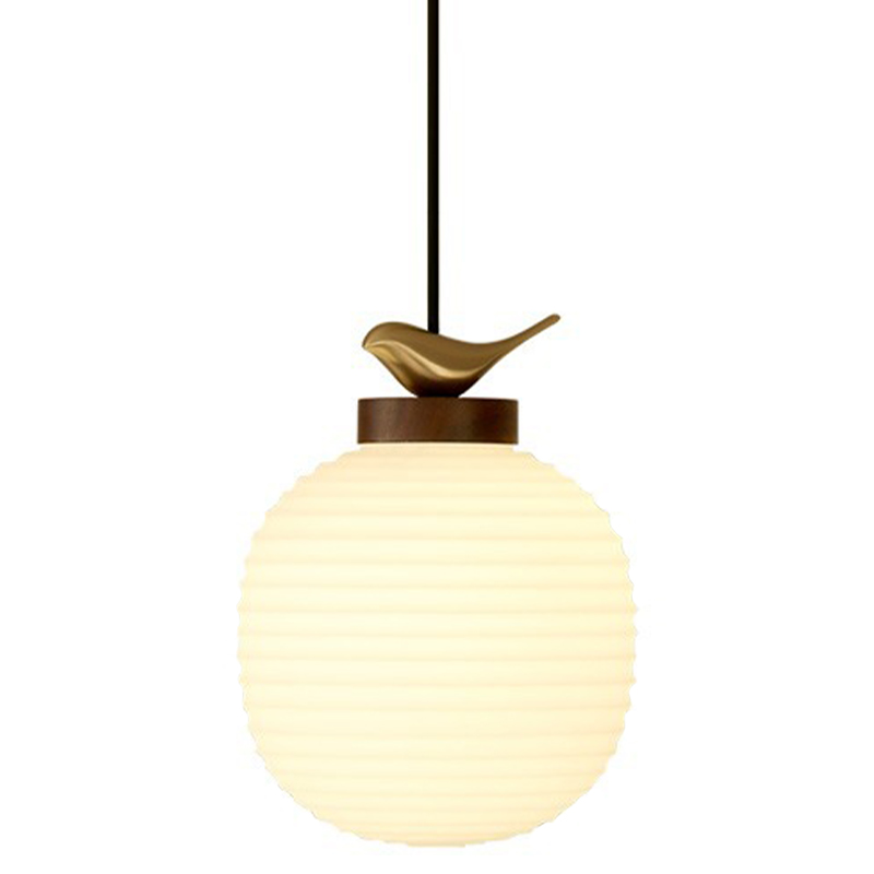 Светильник с птичкой Bird On a Lantern Hanging Lamp Коричневый Белое матовое стекло Латунь в Санкт-петербурге | Loft Concept 