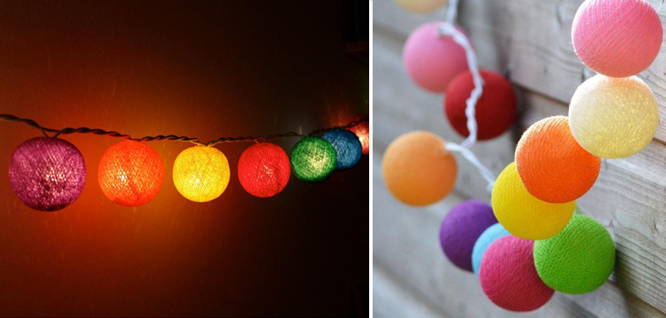 Гирлянда хлопковые фонарики Сotton Ball Rainbow - Loft-Concept в Санкт-петербурге