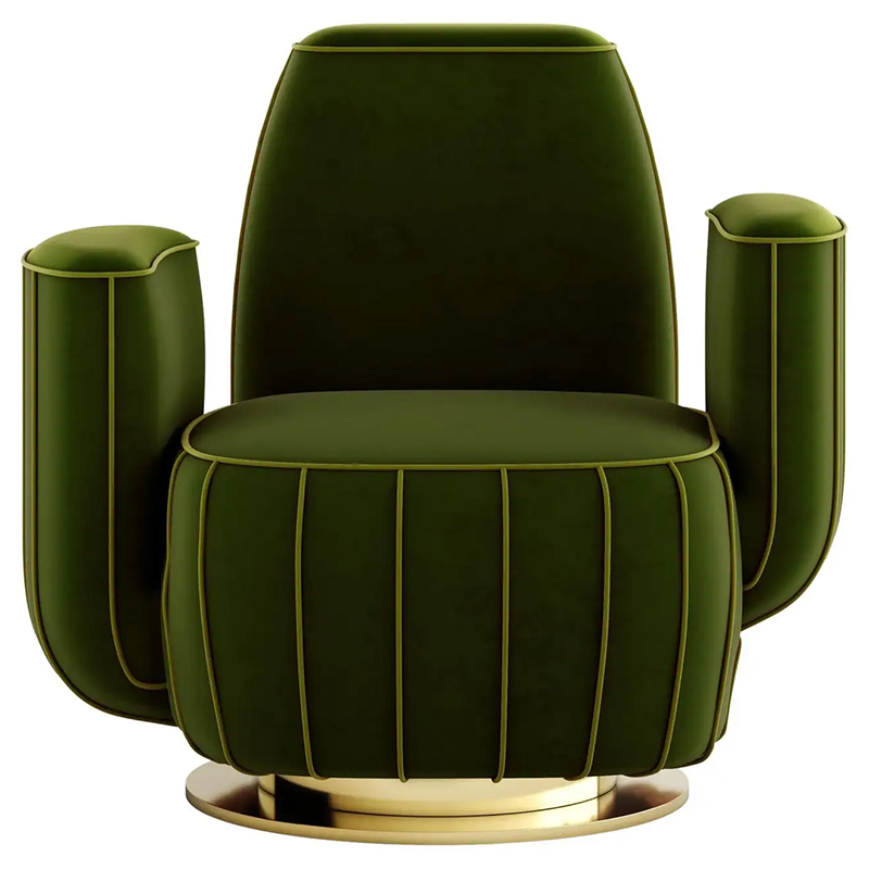 Дизайнерское Кресло-Кактус Modern Green Velvet Armchair Cactus Shape with Gold Swivel Base Зеленый Золотой в Санкт-петербурге | Loft Concept 