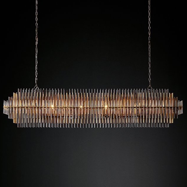 Люстра Restoration Hardware Emile Linear Chandelier Латунь Античная полированная Прозрачный Оловянный Темная бронза в Санкт-петербурге | Loft Concept 