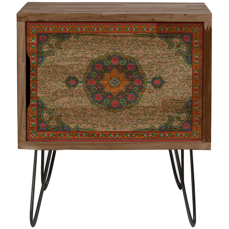 Тумба деревянная с узорами на дверце Persian Carpet Print Nightstand Коричневый Красный Синий Зеленый в Санкт-петербурге | Loft Concept 