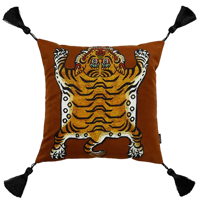 Коричневая Подушка Тибетский Тигр TIBETAN TIGER Коричневый Золотой Бежевый в Санкт-петербурге | Loft Concept 