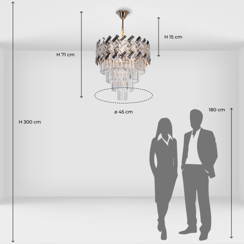 Люстра многоярусная с переплетенными металлическими элементами черного и золотого цвета и прозрачными хрустальными подвесками Empire Chandelier Crystal в Санкт-петербурге
