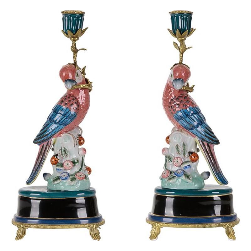 Подсвечник Red Blue Parrot Candlestick L or R Бронза Красный Синий в Санкт-петербурге | Loft Concept 