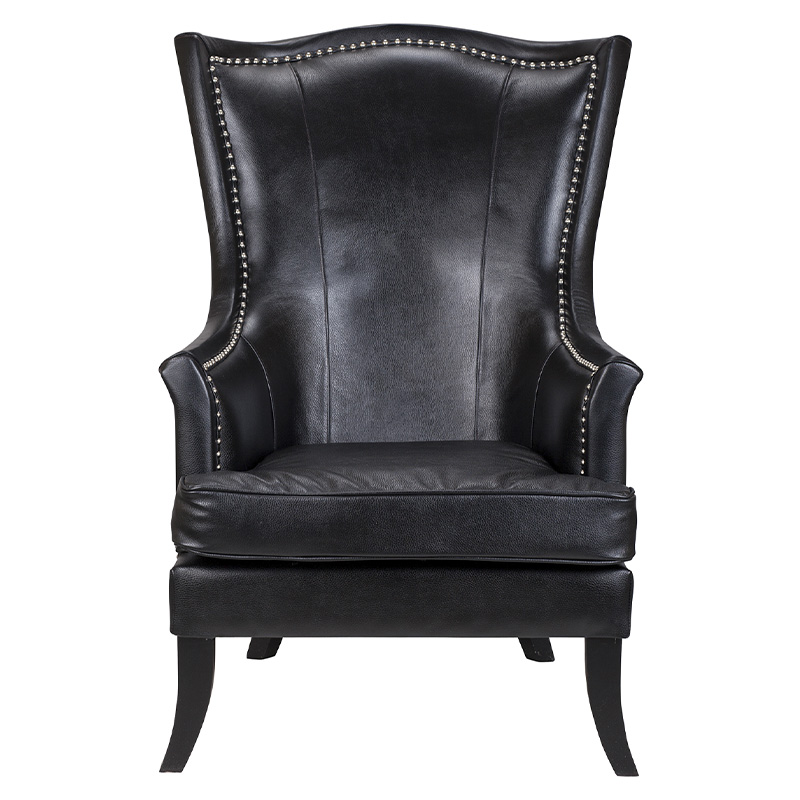 Кресло из натуральной кожи на 4-х деревянных ножках из массива бука Daniel Leather Armchair black Черный в Санкт-петербурге | Loft Concept 