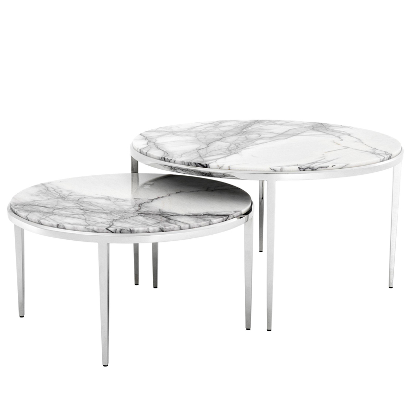 Комплект кофейных столов Eichholtz Coffee Table Fredo set of 2 Белый Мрамор Bianco Никель в Санкт-петербурге | Loft Concept 