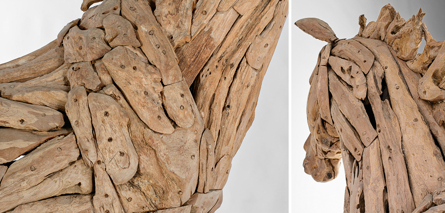 Большой арт-объект лошадь винтажное дерево - фото