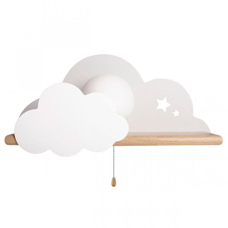 Бра с деревянной полкой белое Облако Wall Lamp White Cloud Белый Древесина в Санкт-петербурге | Loft Concept 