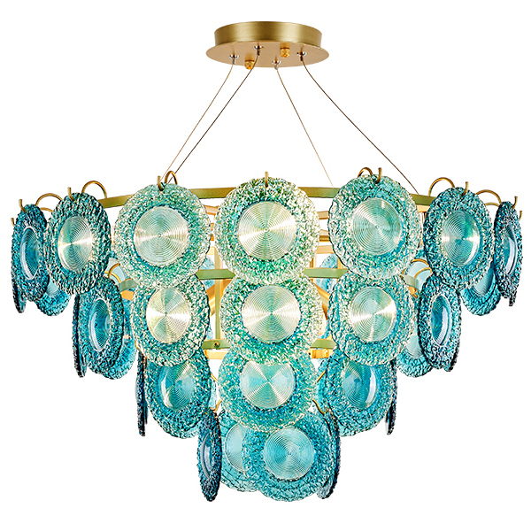 Люстра Blue Glass disk Chandelier Золотой Голубой в Санкт-петербурге | Loft Concept 