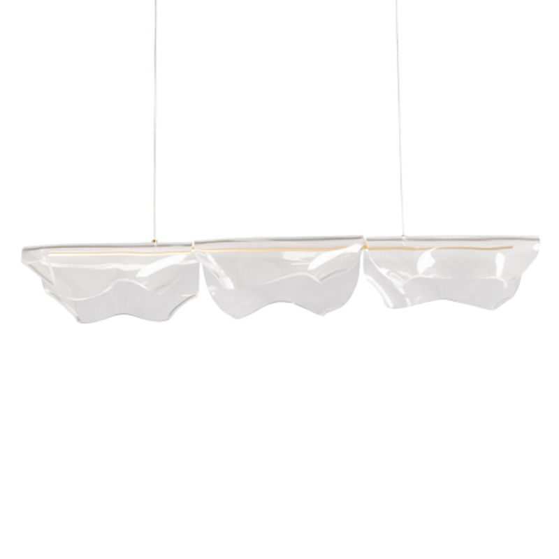Люстра линейная с 3-мя белыми волнистыми плафонами Wave Line Золотой Прозрачный в Санкт-петербурге | Loft Concept 