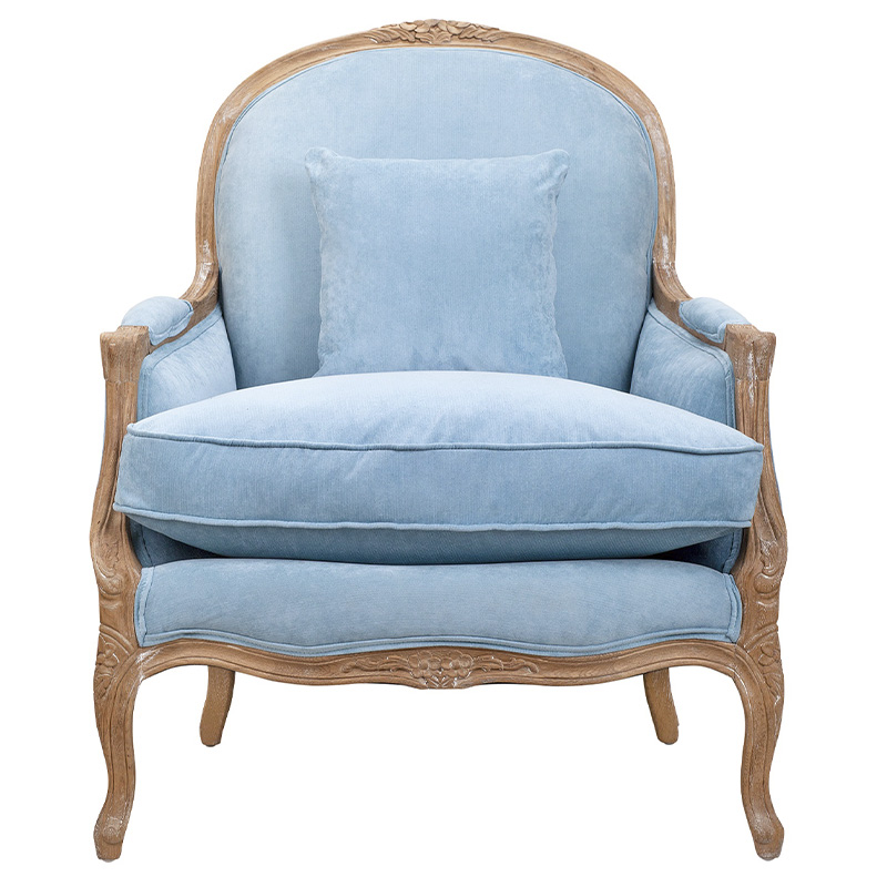 Кресло Ava Classical Armchair light blue velour Светло-голубой Коричневый в Санкт-петербурге | Loft Concept 