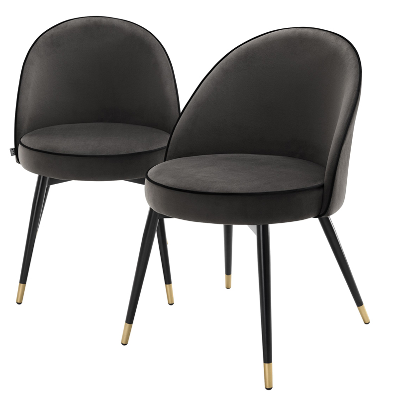 Комплект из двух стульев Eichholtz Dining Chair Cooper set of 2 dark grey Графит Черный Латунь в Санкт-петербурге | Loft Concept 