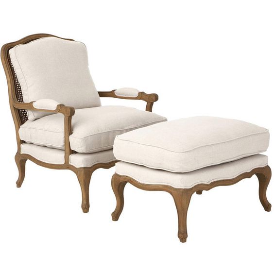 Кресло и пуф Chantal French living room set chair and pouf ivory ( слоновая кость ) Дерево Акация в Санкт-петербурге | Loft Concept 