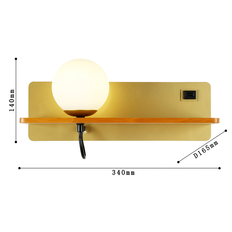 Бра с полкой Gold GAVIN WOOD USB в Санкт-петербурге