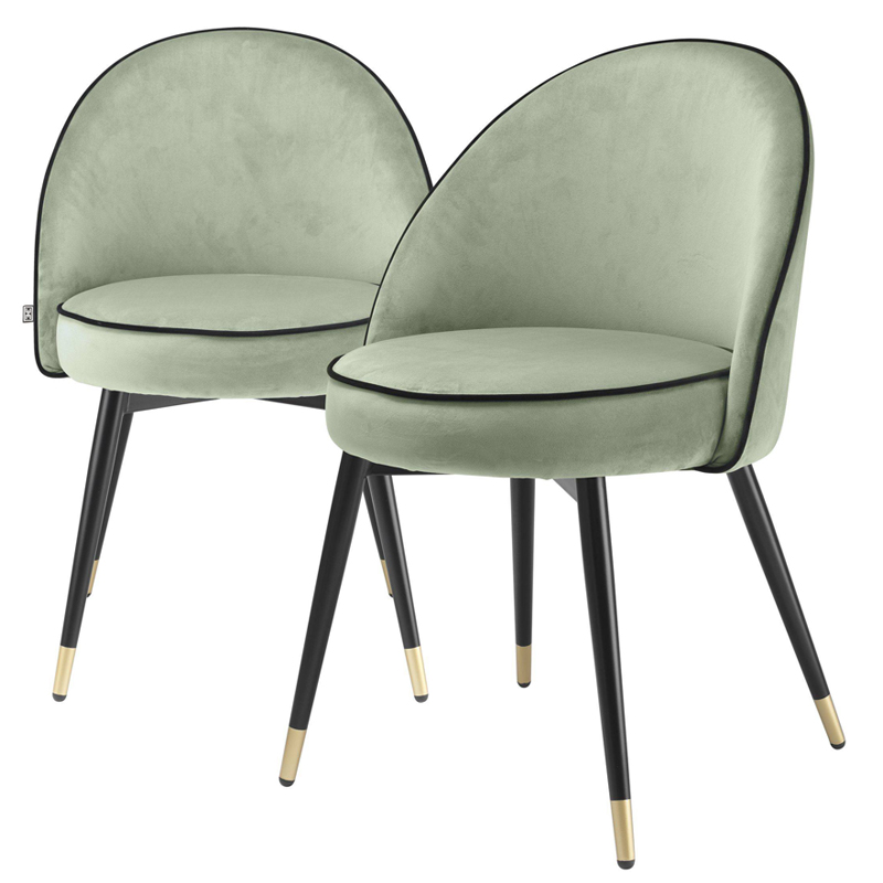 Комплект из двух стульев Eichholtz Dining Chair Cooper set of 2 pistache green Зеленый шалфей Черный Латунь в Санкт-петербурге | Loft Concept 