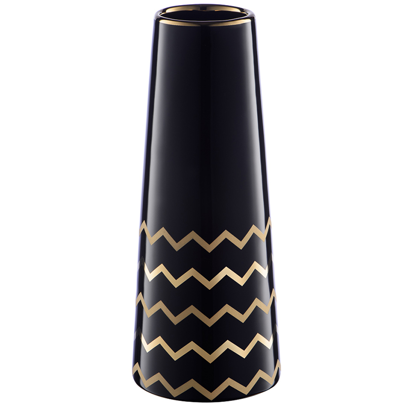 Ваза Black Chevron Gold Vase Глянцевый черный Глянцевое золото в Санкт-петербурге | Loft Concept 