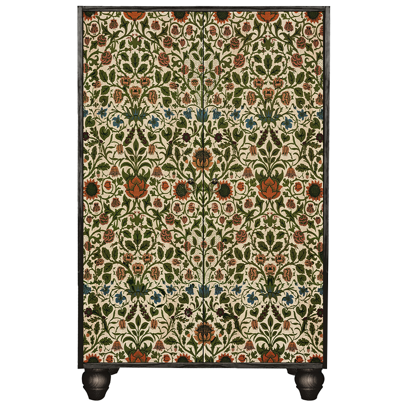 Шкаф с цветочным узором на дверцах Floral Print Cabinet Black Мульти Черный в Санкт-петербурге | Loft Concept 